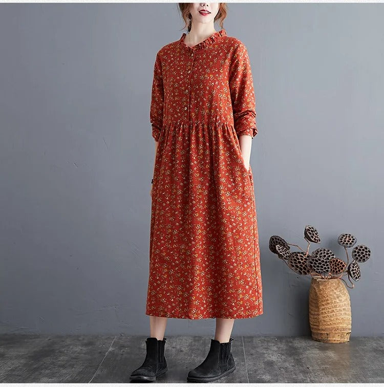 Vrouwen Vintage Bloemenjurk met Ruches