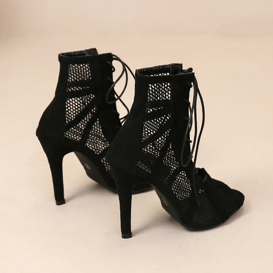 Vrouwen Mesh Peep Toe Hak Sandalen
