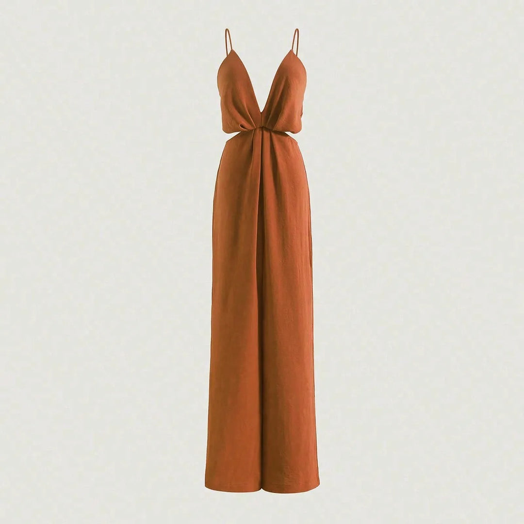Geplooide damesjumpsuit met wijde pijpen
