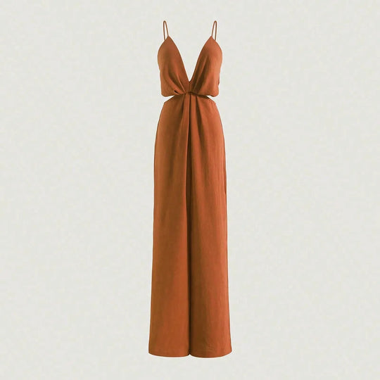 Geplooide damesjumpsuit met wijde pijpen