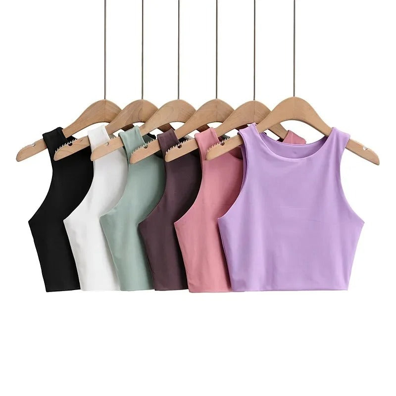 Dames mouwloze O-hals Slim Fit Tank Top