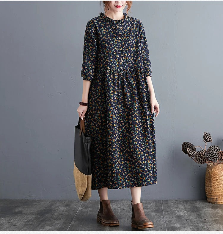 Vrouwen Vintage Bloemenjurk met Ruches