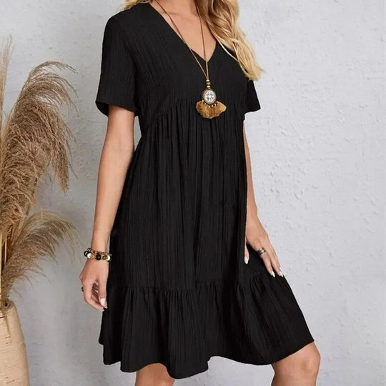 V-hals peplum fit flare-jurk voor dames