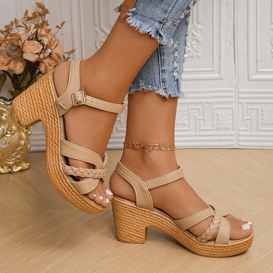 Gevlochten Platform Sandalen met Chunky Hak