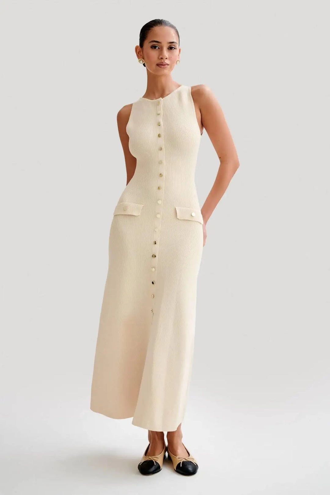 Knoopsluiting gebreide bodycon damesjurk