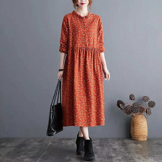 Vrouwen Vintage Bloemenjurk met Ruches
