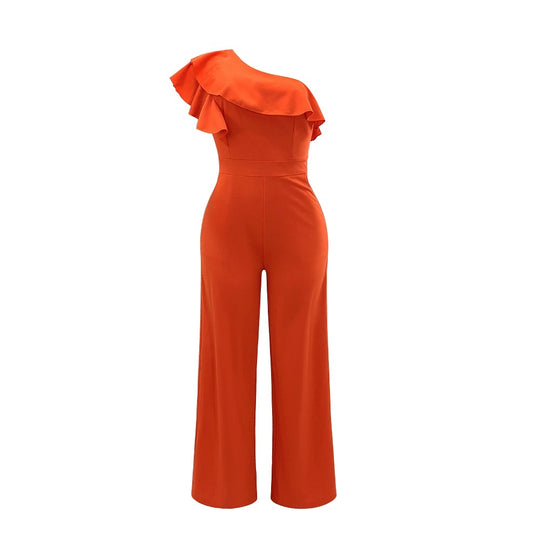 Dames jumpsuit met één schouder en ruches