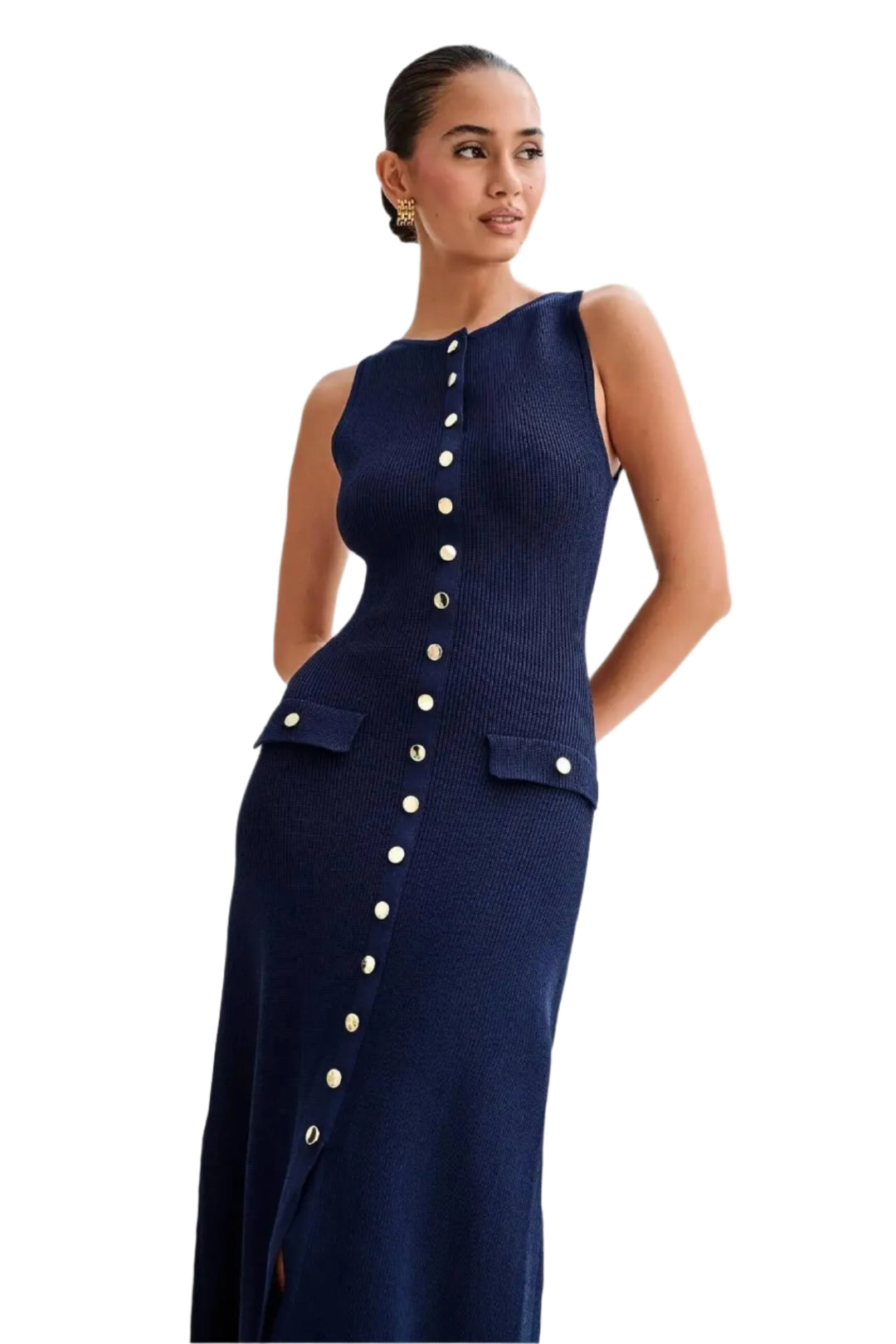 Knoopsluiting gebreide bodycon damesjurk