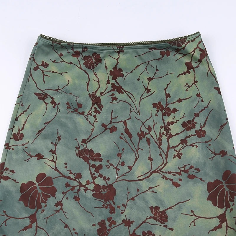 Vintage midi-rok met bloemenprint