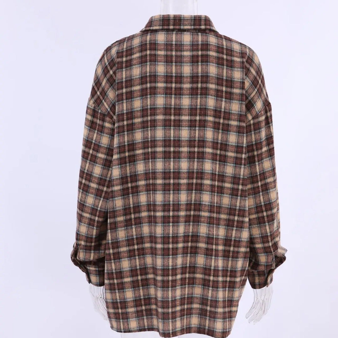 Vintage geruite damesblouse met lange mouwen