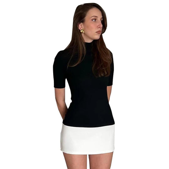Dames patchwork bodycon jurk met col