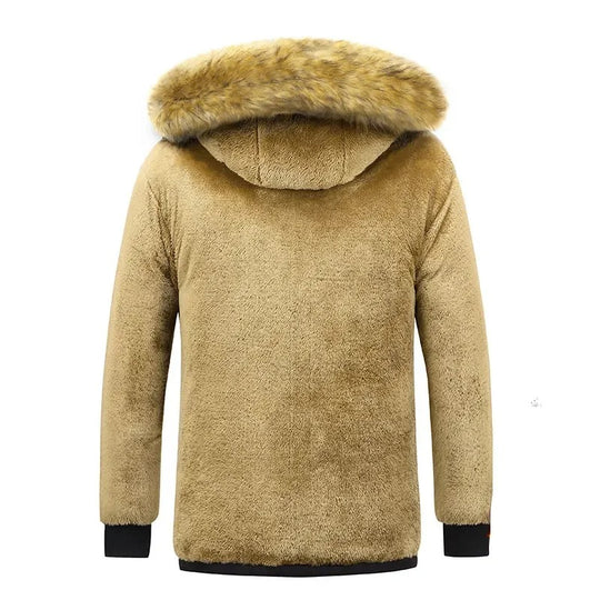 Herenjas met fleece gevoerde bontkraag