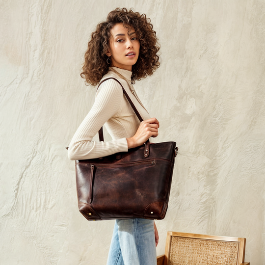 Vintage Leather Tote Bag - Stijlvol en Duurzaam - Geschikt voor Dagelijks Gebruik