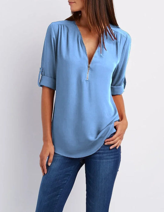 Vrouwen Blouse met Diepe V-Hals Chiffon
