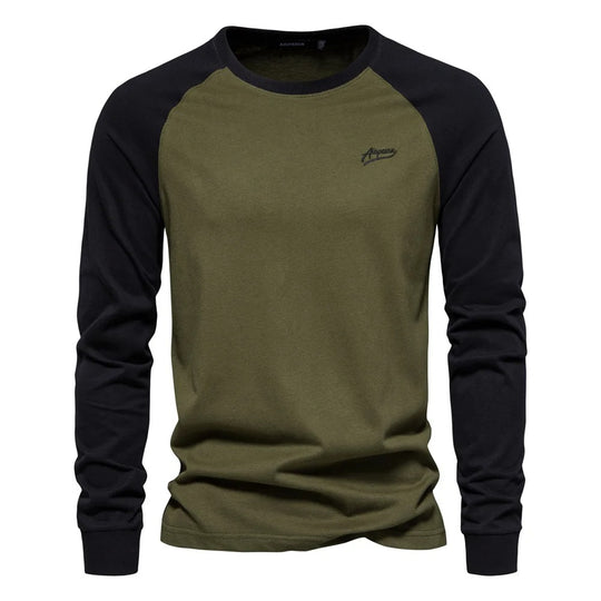 Heren-T-shirt met lange mouwen en patchwork