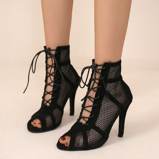 Vrouwen Mesh Peep Toe Hak Sandalen