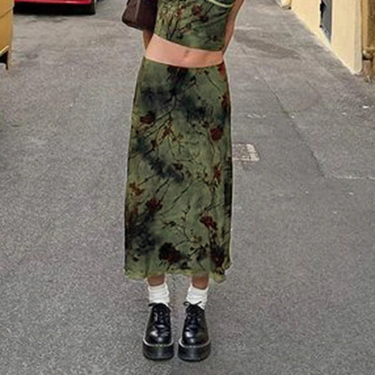 Vintage midi-rok met bloemenprint