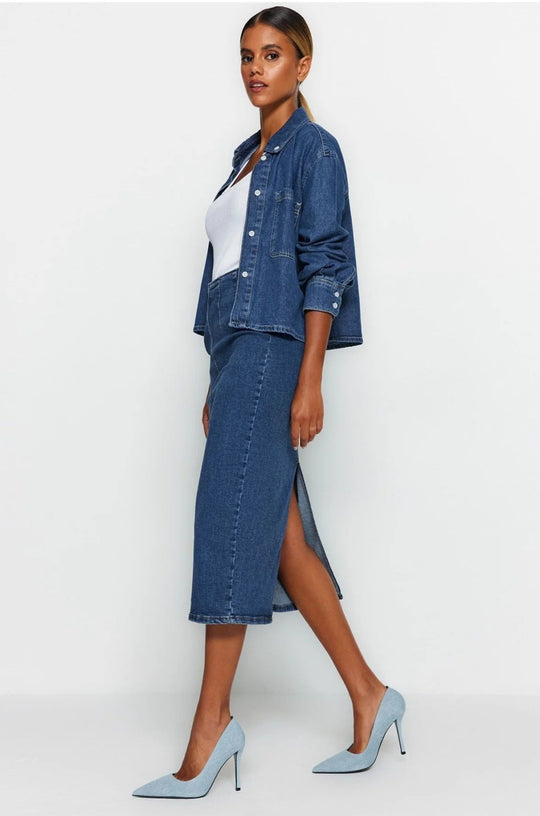 Dames Midi Koker Denim Rok