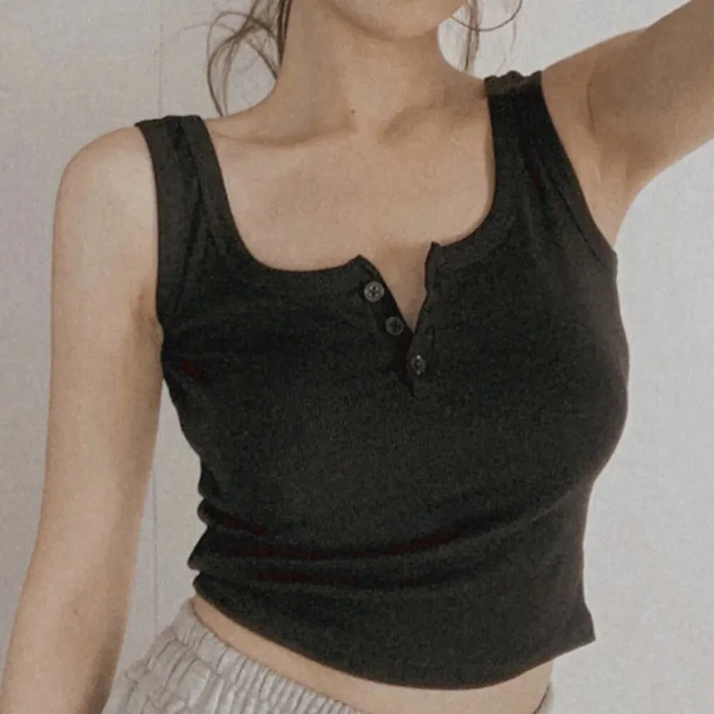 Geribbeld tanktopje met knoopjes voor dames