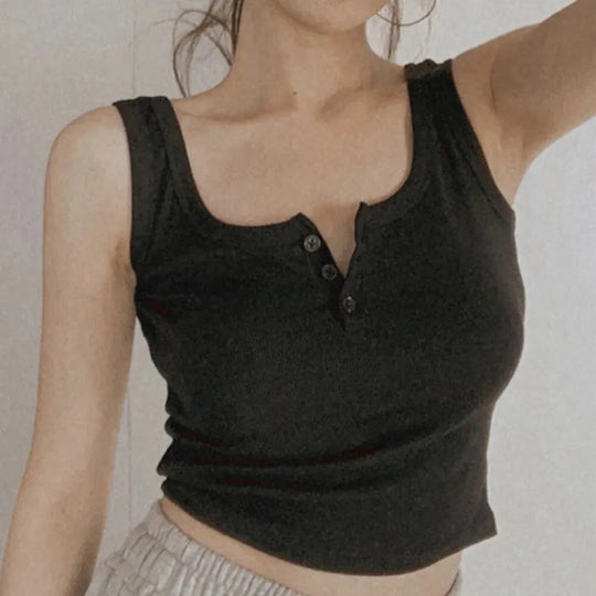 Geribbeld tanktopje met knoopjes voor dames
