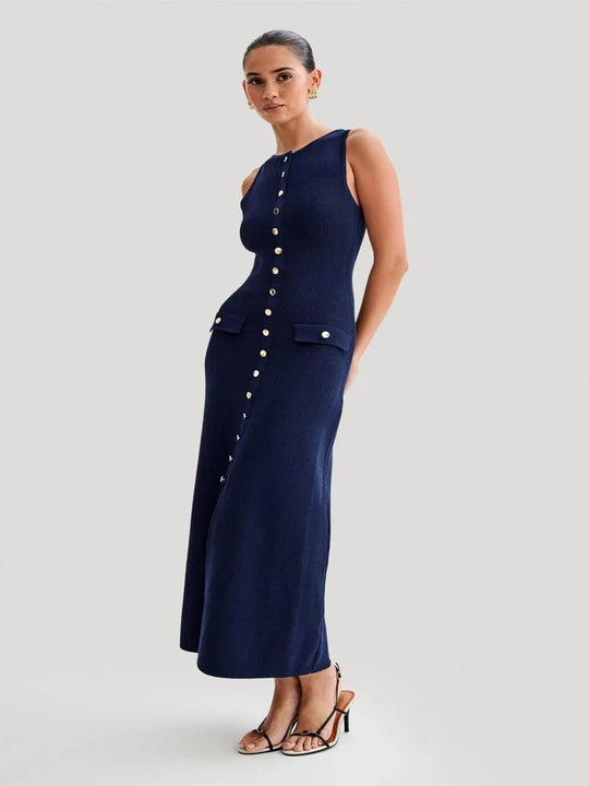 Knoopsluiting gebreide bodycon damesjurk