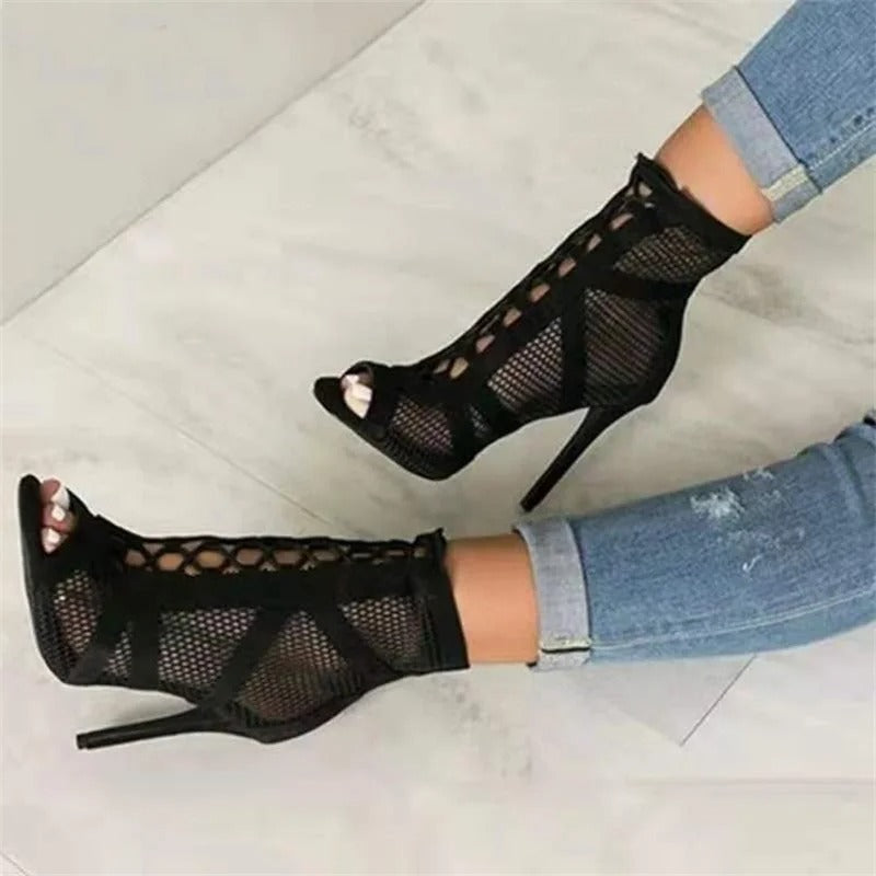 Vrouwen Mesh Peep Toe Hak Sandalen