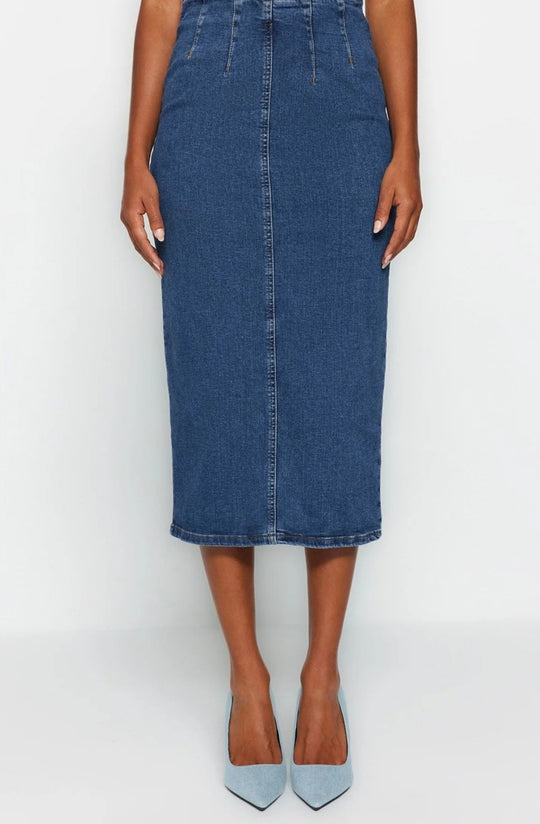 Dames Midi Koker Denim Rok