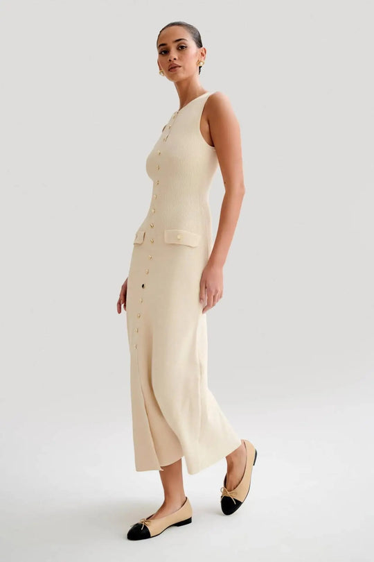 Knoopsluiting gebreide bodycon damesjurk