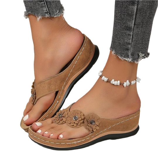 Vrouwen Slip-On Strand Slippers met Bloemen