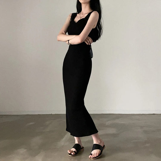 Vrouwen mouwloze gebreide Square Neck Dress