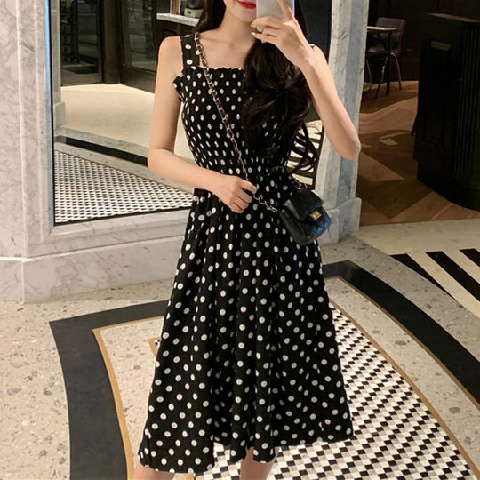 Dames Polka Dot Mouwloze Casual Jurk