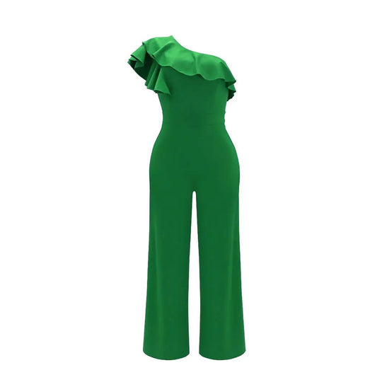 Dames jumpsuit met één schouder en ruches