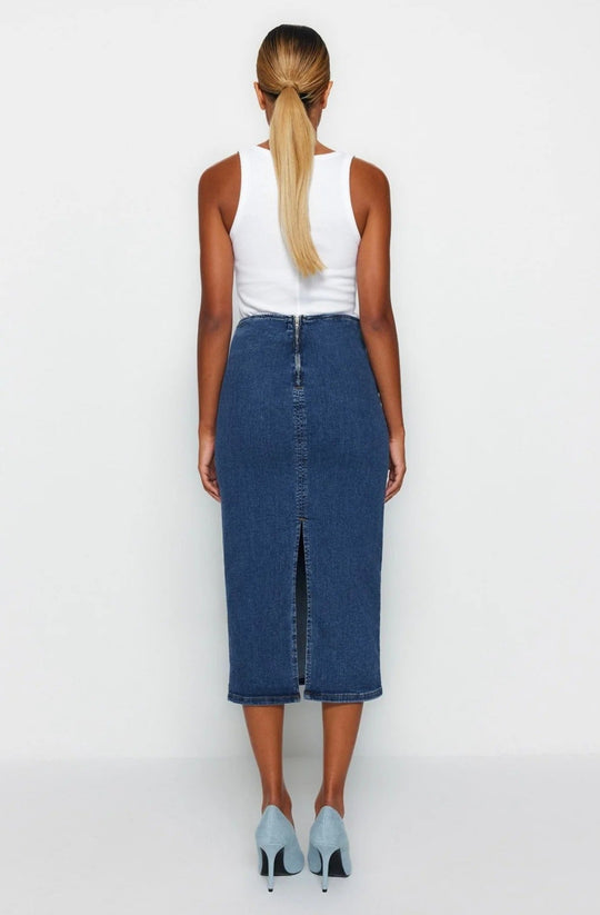 Dames Midi Koker Denim Rok