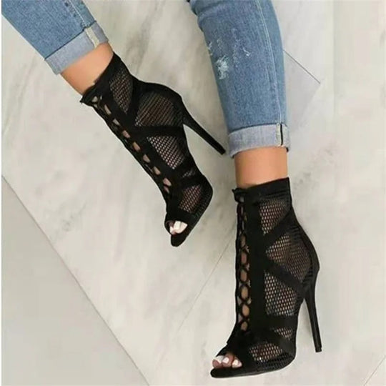 Vrouwen Mesh Peep Toe Hak Sandalen