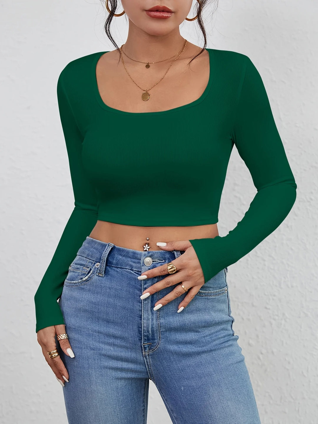 Dames-T-shirt met vierkante hals en slim fit