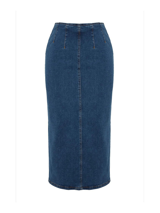 Dames Midi Koker Denim Rok