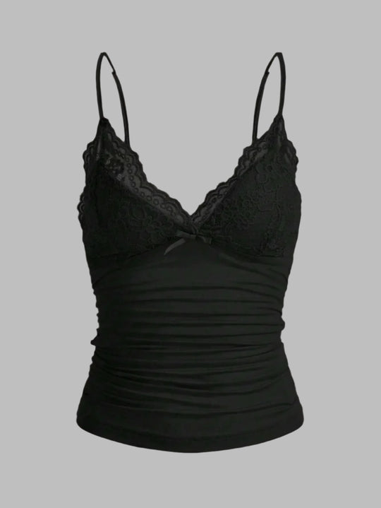 Contrasterende kanten crop top met strik aan de voorkant voor dames