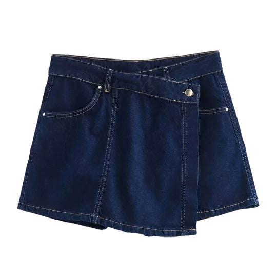 Dames Denim Rok & Korte Mouw Gecropt Shirt