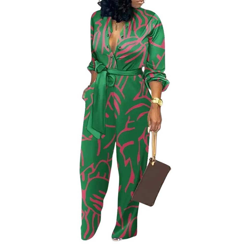 Jumpsuit met modeopdruk met V-hals en hoge taille