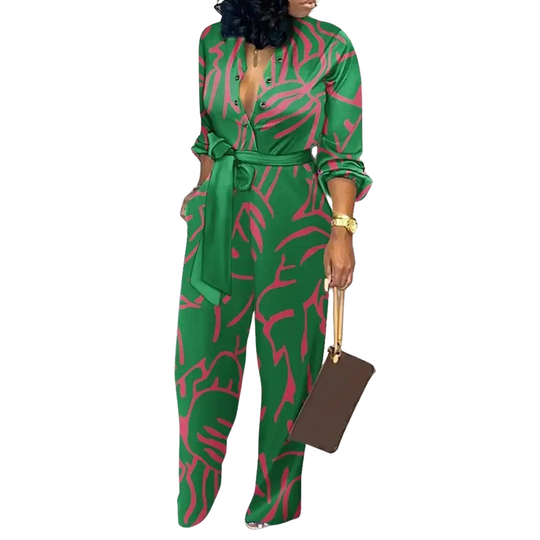 Jumpsuit met modeopdruk met V-hals en hoge taille