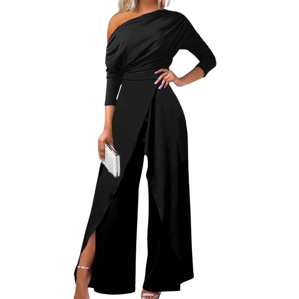 Damesjumpsuit met ruches en wijde pijpen