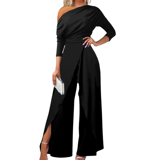 Damesjumpsuit met ruches en wijde pijpen