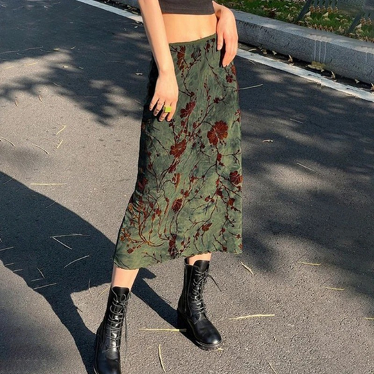 Vintage midi-rok met bloemenprint