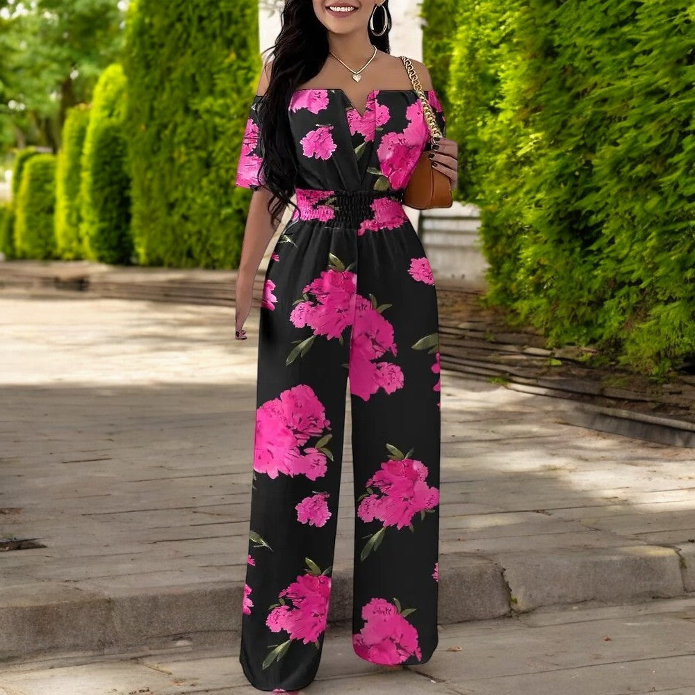 Modieuze jumpsuit met off-shoulder gesmokte taille