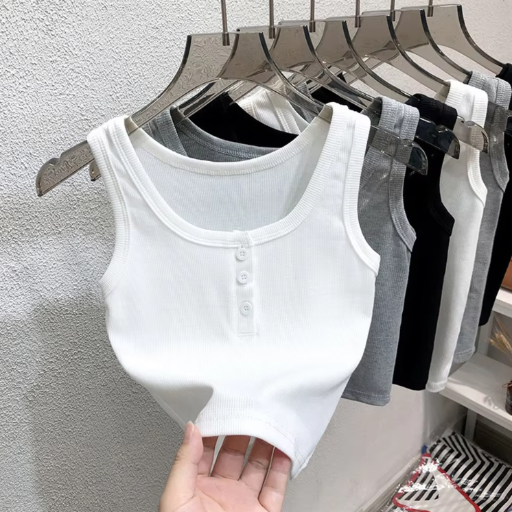 Geribbeld tanktopje met knoopjes voor dames