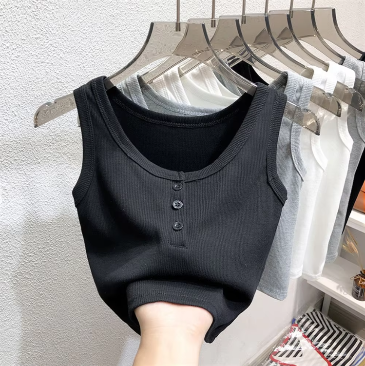 Geribbeld tanktopje met knoopjes voor dames