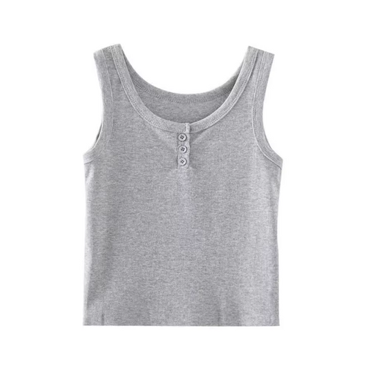 Geribbeld tanktopje met knoopjes voor dames