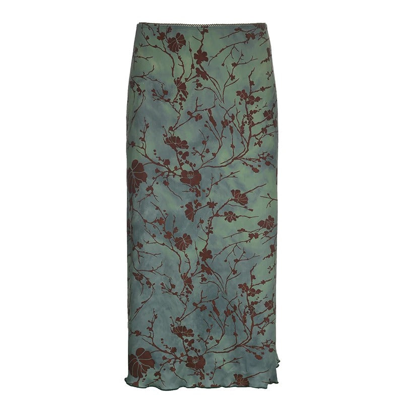 Vintage midi-rok met bloemenprint