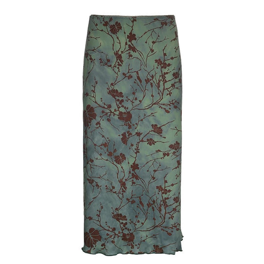 Vintage midi-rok met bloemenprint