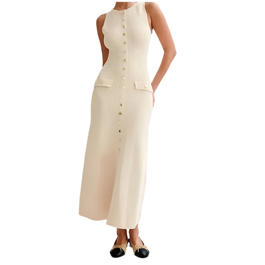 Knoopsluiting gebreide bodycon damesjurk